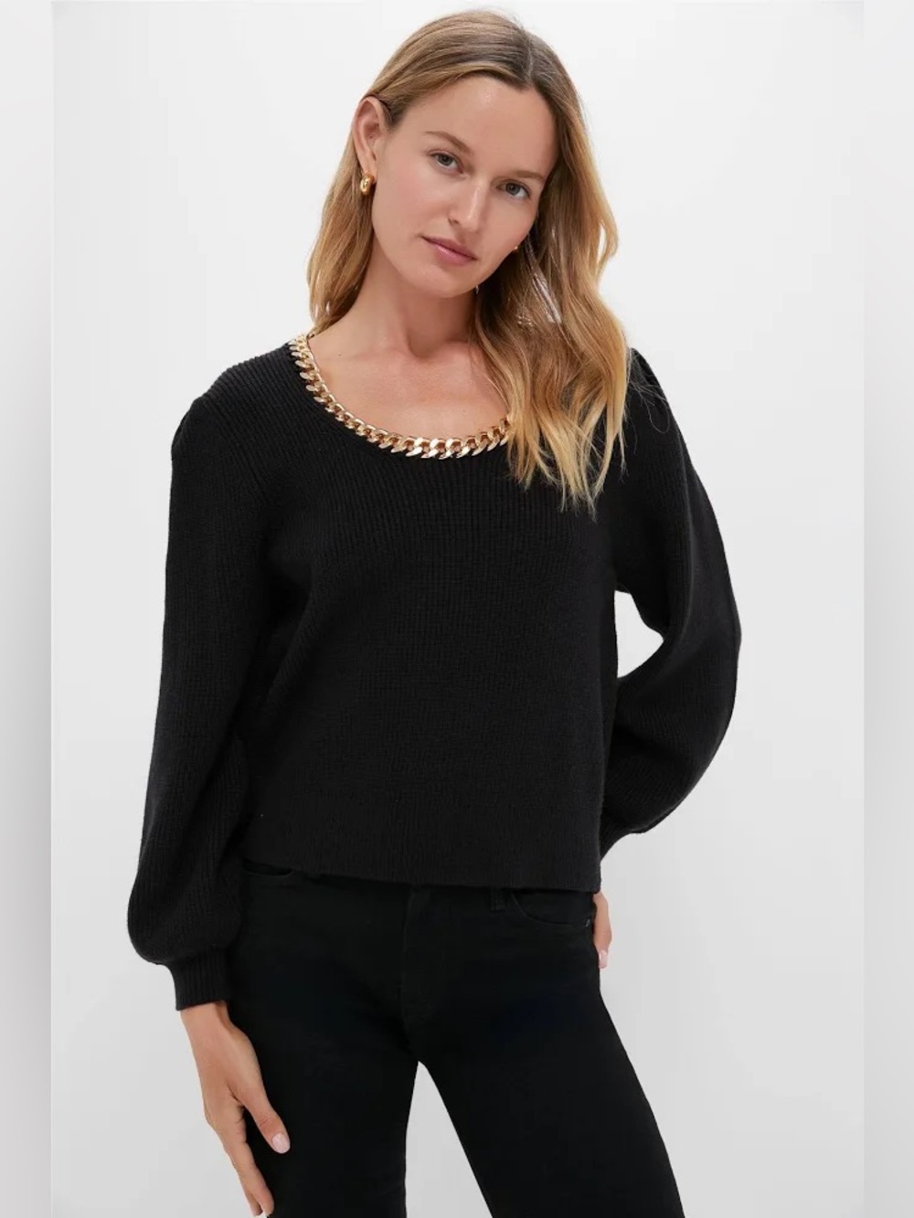 NWT Hyacinth House Black Chain-Trim Scoop Neck Women's Sweater